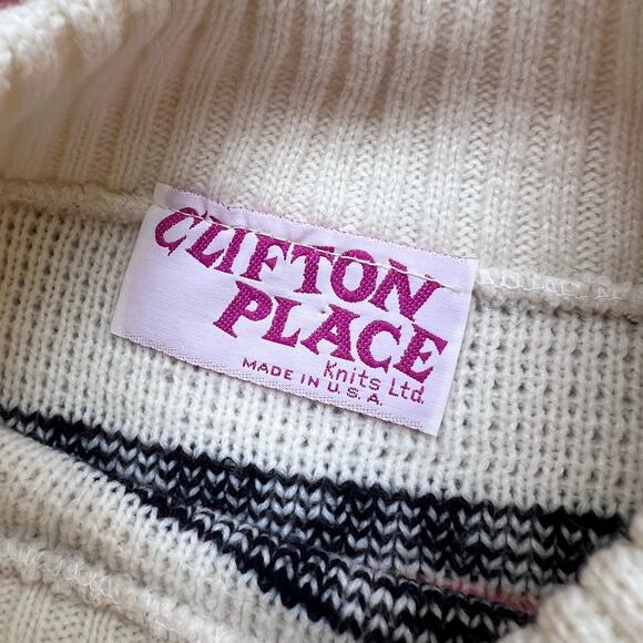 Vintage Clifton Place Fair Isle Pattern Mock Neck Knit Nordic Sweater L Flowery - Picture 2 of 9